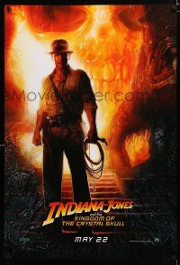 9b349 INDIANA JONES & THE KINGDOM OF THE CRYSTAL SKULL teaser DS 1sh '08 Drew art of Harrison Ford!