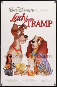 9b386 LADY & THE TRAMP 1sh R86 Walt Disney romantic canine dog classic cartoon!