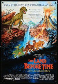 9b388 LAND BEFORE TIME DS 1sh '88 Steven Spielberg, George Lucas, Don Bluth, dinosaur cartoon!