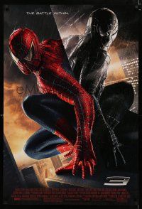 9b700 SPIDER-MAN 3 textured 1sh '07 Sam Raimi, Tobey Maguire in red & black costumes!