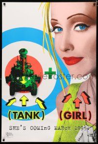 9b744 TANK GIRL blacklight teaser 1sh '95 wacky Lori Petty w/bullseye pop-art image!