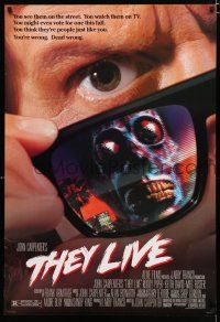 9b756 THEY LIVE DS 1sh '88 Rowdy Roddy Piper, John Carpenter, cool horror image!