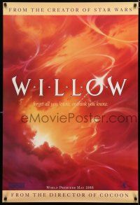 9b834 WILLOW teaser 1sh '88 Ron Howard directed, Alvin fantasy art of clouds!