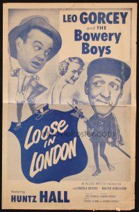 9c290 LOOSE IN LONDON pressbook '53 wacky image of Bowery Boys Leo Gorcey & Huntz Hall!