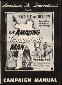 9c016 AMAZING TRANSPARENT MAN pressbook '59 Edgar Ulmer, cool fx art of invisible & deadly convict!