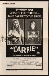 9c074 CARRIE pressbook '76 Stephen King, Sissy Spacek before and after her bloodbath at the prom!