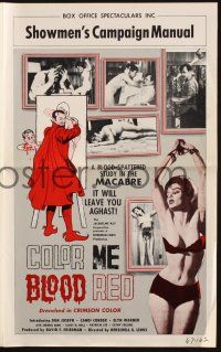 9c084 COLOR ME BLOOD RED pressbook '65 Herschell Gordon Lewis, gruesome images of girls tortured!