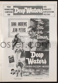 9c108 DEEP WATERS pressbook '48 stone litho artwork of Dana Andrews holding sexy Jean Peters!