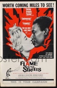 9c167 FLAME IN THE STREETS pressbook '61 John Mills, Sylvia Syms, interracial romance!
