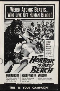 9c223 HORROR OF PARTY BEACH pressbook '64 first horror monster musical, beach party & atomic beast!
