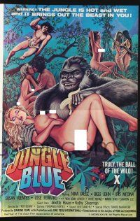 9c258 JUNGLE BLUE pressbook '78 wacky art of ape John Holmes giving banana to sexy naked woman!