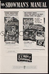 9c341 NIGHT CREATURES pressbook '62 Hammer, great horror art of skeletons riding skeleton horses!