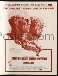 9c354 PAPILLON pressbook '73 great art of prisoners Steve McQueen & Dustin Hoffman by Tom Jung!