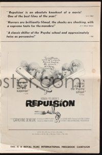 9c385 REPULSION pressbook '65 Roman Polanski, Catherine Deneuve, cool straight razor image!