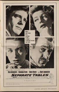 9c410 SEPARATE TABLES pressbook '58 Burt Lancaster desperately & violently craves Rita Hayworth!
