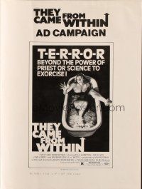 9c455 THEY CAME FROM WITHIN pressbook '76 David Cronenberg, art of terrified girl in bath tub!