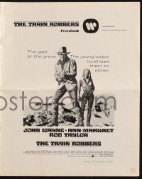 9c470 TRAIN ROBBERS pressbook '73 art of cowboy John Wayne & sexy Ann-Margret!