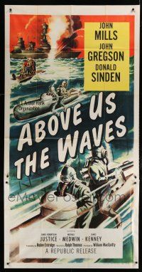 9d420 ABOVE US THE WAVES 3sh '56 cool different art of WWII Navy frogmen on mini-submarines!