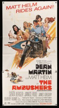 9d439 AMBUSHERS 3sh '67 art of Dean Martin as Matt Helm with sexy Slaygirls on motorcycle!