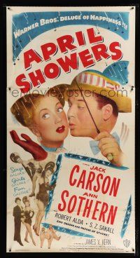 9d444 APRIL SHOWERS 3sh '48 great c/u of Jack Carson & Ann Sothern under umbrella!