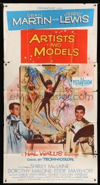 9d450 ARTISTS & MODELS 3sh '55 Dean Martin & Jerry Lewis painting sexy Shirley MacLaine!