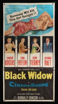 9d472 BLACK WIDOW 3sh '54 Ginger Rogers, Gene Tierney, Van Heflin, George Raft, sexy art!