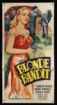 9d473 BLONDE BANDIT 3sh '49 great c/u art of sexy bad girl Dorothy Patrick with smoking gun!