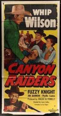 9d493 CANYON RAIDERS 3sh '51 c/u of Whip Wilson beating up bad guy, plus pretty Phyllis Coates!