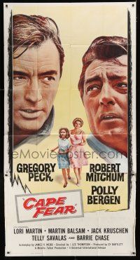 9d494 CAPE FEAR 3sh '62 Gregory Peck, Robert Mitchum, Polly Bergen, classic film noir!