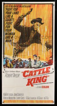 9d502 CATTLE KING 3sh '63 cool artwork of Robert Taylor about to pistol-whip guy!