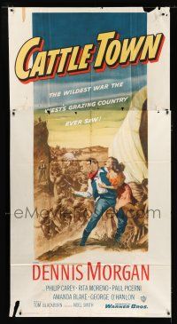 9d503 CATTLE TOWN 3sh '52 the wildest war the West's grazing country ever saw, cool art!
