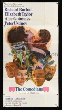 9d516 COMEDIANS 3sh '67 Allison art of Richard Burton, Elizabeth Taylor, Alec Guinness & Ustinov!
