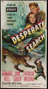 9d544 DESPERATE SEARCH 3sh '52 artwork of Jane Greer & Howard Keel trapped in the wild!