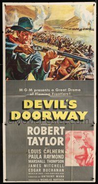 9d545 DEVIL'S DOORWAY 3sh '50 cool art of Robert Taylor aiming rifle, directed by Anthony Mann