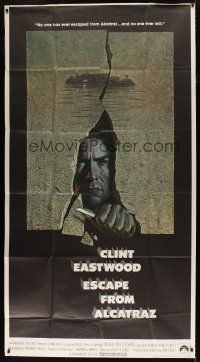 9d562 ESCAPE FROM ALCATRAZ int'l 3sh '79 cool artwork of Clint Eastwood busting out by Lettick!
