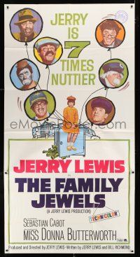 9d571 FAMILY JEWELS 3sh '65 Jerry Lewis is seven times nuttier in seven roles, wacky art!