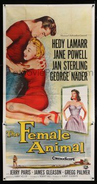 9d576 FEMALE ANIMAL 3sh '58 art of Hedy Lamarr + Jane Powell & George Nader embracing!