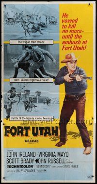 9d592 FORT UTAH 3sh '66 John Ireland vowed to kill no more until the ambush at Fort Utah!
