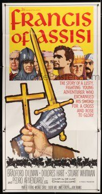9d596 FRANCIS OF ASSISI 3sh '61 Michael Curtiz's story of a young adventurer in the Crusades!