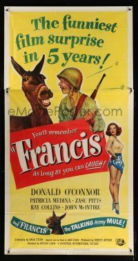 9d597 FRANCIS THE TALKING MULE 3sh '49 great image of Donald O'Connor, Patricia Medina & mule!