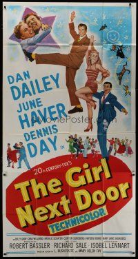 9d614 GIRL NEXT DOOR 3sh '53 artwork of Dan Dailey, sexy June Haver & Dennis Day all dancing!