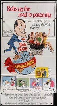 9d618 GLOBAL AFFAIR 3sh '64 wacky cartoon art of Bob Hope with sexy girls in baby carriage!