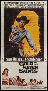 9d621 GOLD OF THE SEVEN SAINTS 3sh '61 Clint Walker, Roger Moore, the mystery of a thousand years!
