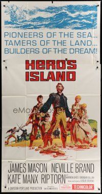 9d649 HERO'S ISLAND 3sh '62 art of James Mason, Neville Brand, Kate Manx & Rip Torn!