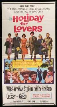 9d653 HOLIDAY FOR LOVERS 3sh '59 Jane Wyman, Jill St. John & Lynley steal kisses in Brazil!