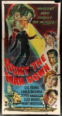 9d661 HUNT THE MAN DOWN 3sh '51 cool film noir art, secrets bared in search for killer!