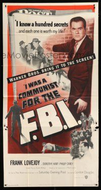 9d663 I WAS A COMMUNIST FOR THE FBI 3sh '51 Frank Lovejoy knows secrets, Red Scare film noir!