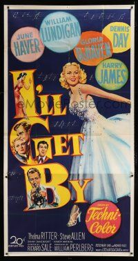 9d665 I'LL GET BY 3sh '50 art of sexy June Haver, Gloria DeHaven & Harry James playing trumpet!