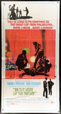 9d669 IN THE HEAT OF THE NIGHT 3sh '67 Sidney Poitier, Rod Steiger, Warren Oates, cool crime art!