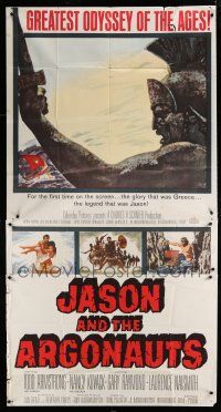 9d678 JASON & THE ARGONAUTS 3sh '63 great special fx by Ray Harryhausen, cool art of colossus!
